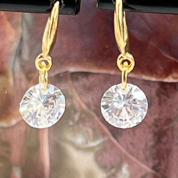 Gold Drill Drop Dangle Earrings Swarovski Crystal - Picture 1 of 6